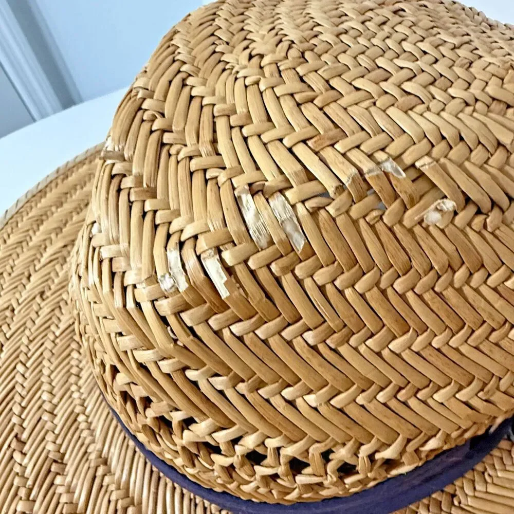 Panama Jack Straw Sun Hat Wide Brim Beach Lifeguard Hat Chin Strap Size Medium
